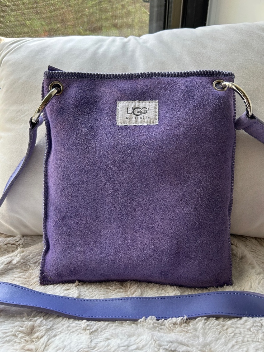 UGG 100% Suede Fur-Lined Purple Crossbody Bag